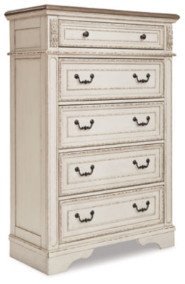 Realyn King Panel Bed, Dresser, Mirror, Chest and Nightstand
