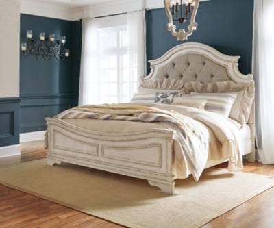 Realyn King Panel Bed, Dresser, Mirror, Chest and Nightstand