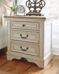 Realyn Queen Upholstery Panel Bed, Dresser, Chest, Nightstand, and Vanity Set
