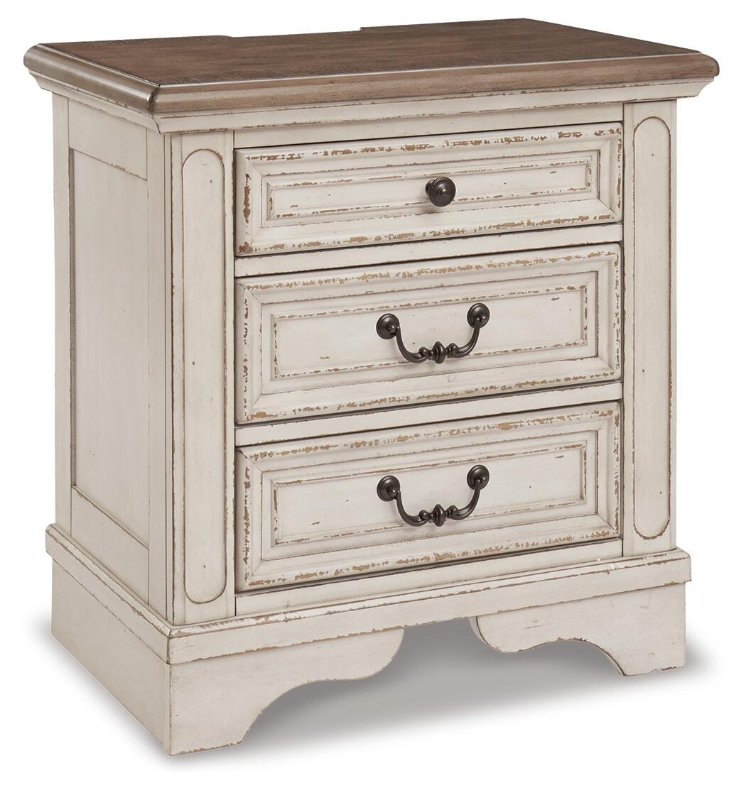 Realyn Full Upholstered Panel Bed, Dresser, Mirror, Chest and Nightstand