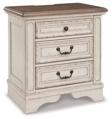 Realyn Queen Upholstery Panel Bed, Dresser, Chest, Nightstand, and Vanity Set