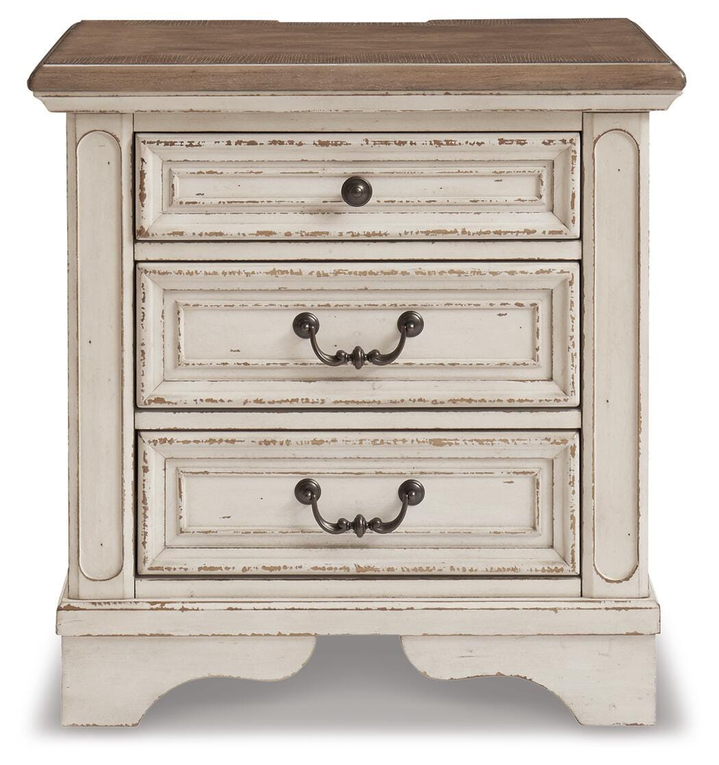 Realyn Full Upholstered Panel Bed, Dresser, Mirror, Chest and Nightstand