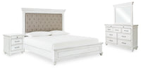 Kanwyn Queen Upholstered Panel Bed, Dresser, Mirror, and Nightstand