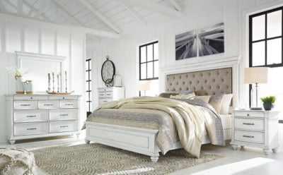 Kanwyn Queen Upholstered Panel Bed, Dresser, Mirror, and Nightstand