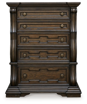 Maylee Queen Upholstered Bed, Dresser, Chest and Nightstand