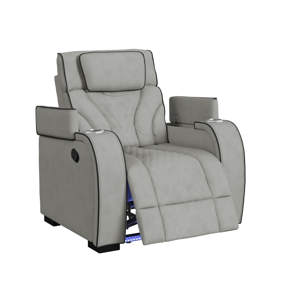 Blitz Motion Recliner with LED in Simba Taupe and Black Welt