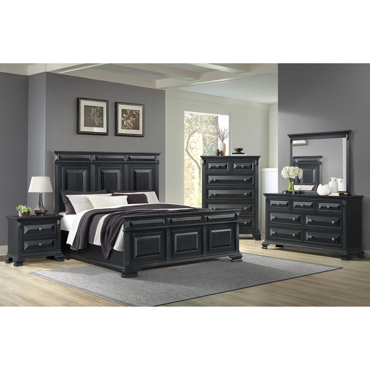 Bridgestone King Panel 3PC Bedroom Set in Black