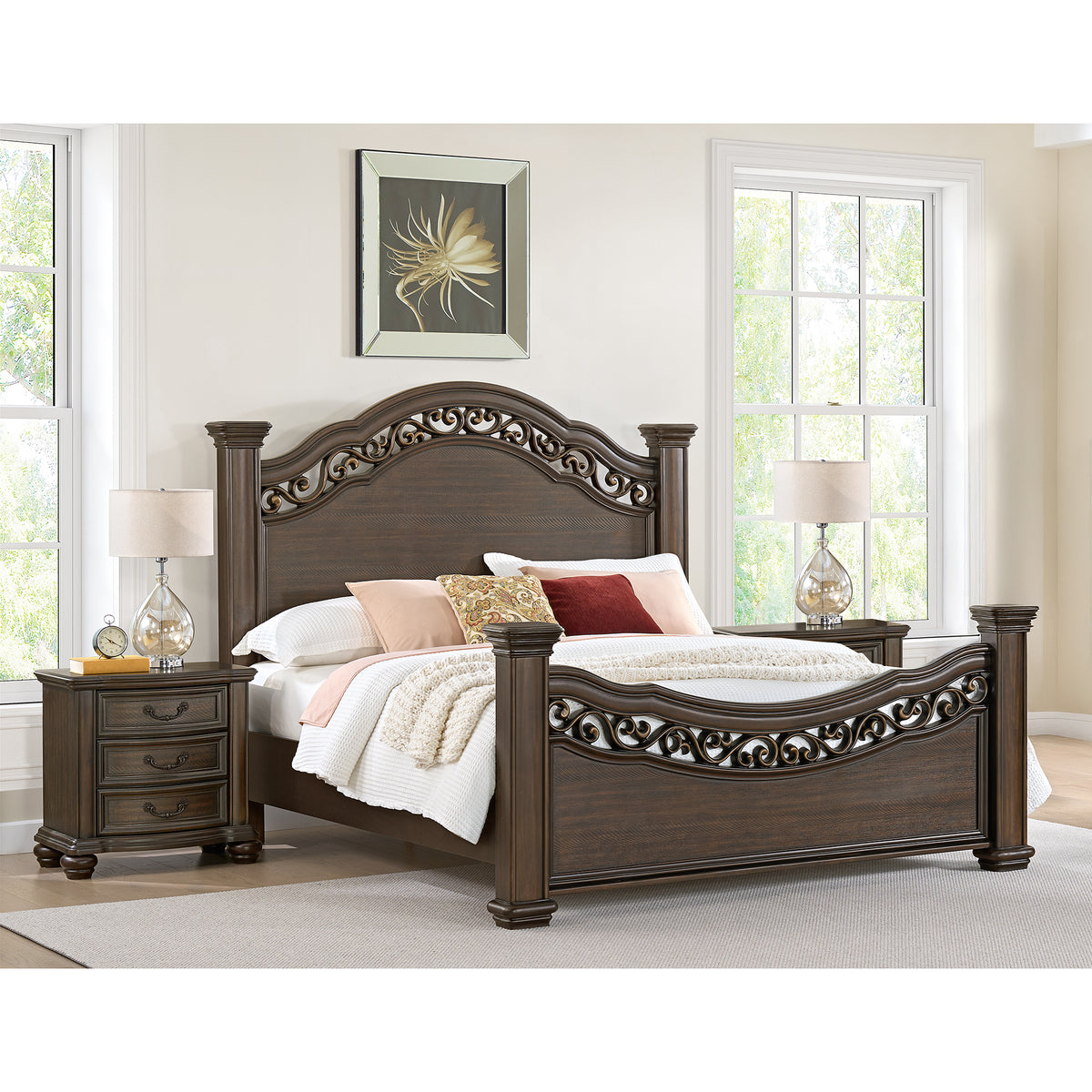 Brunswick Queen 3PC Bedroom Set with 2 Nightstands in Mahogany
