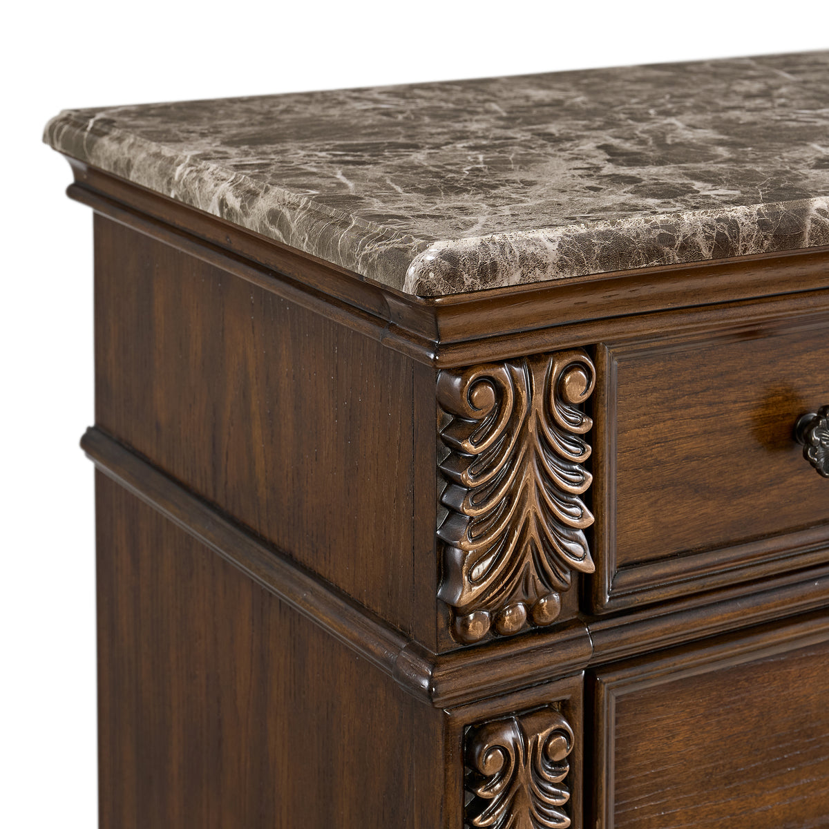 Cadenza Queen UPH 5PC Bedroom Set with Black PU in Brown