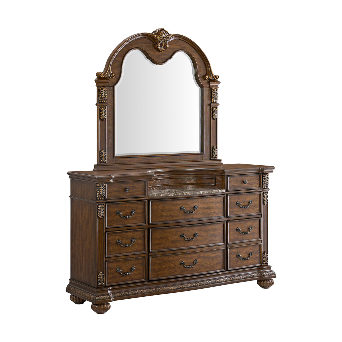 Cadenza Queen UPH 5PC Bedroom Set with Black PU in Brown