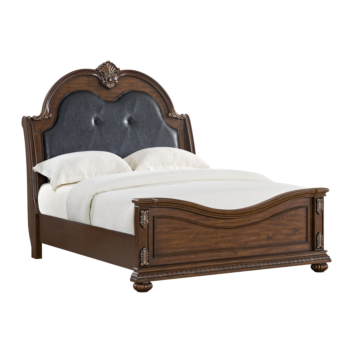 Cadenza Queen UPH 5PC Bedroom Set with Black PU in Brown