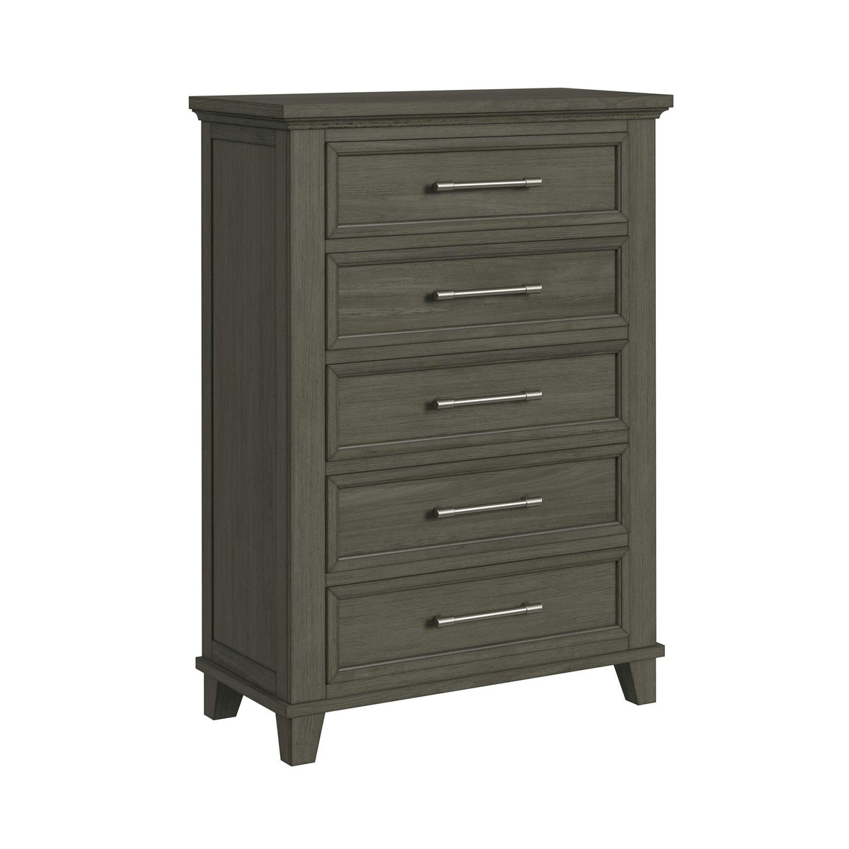 Canterbury Queen Storage 5PC Bedroom Set with 2 Nightstands, Dresser & Chest in Grey