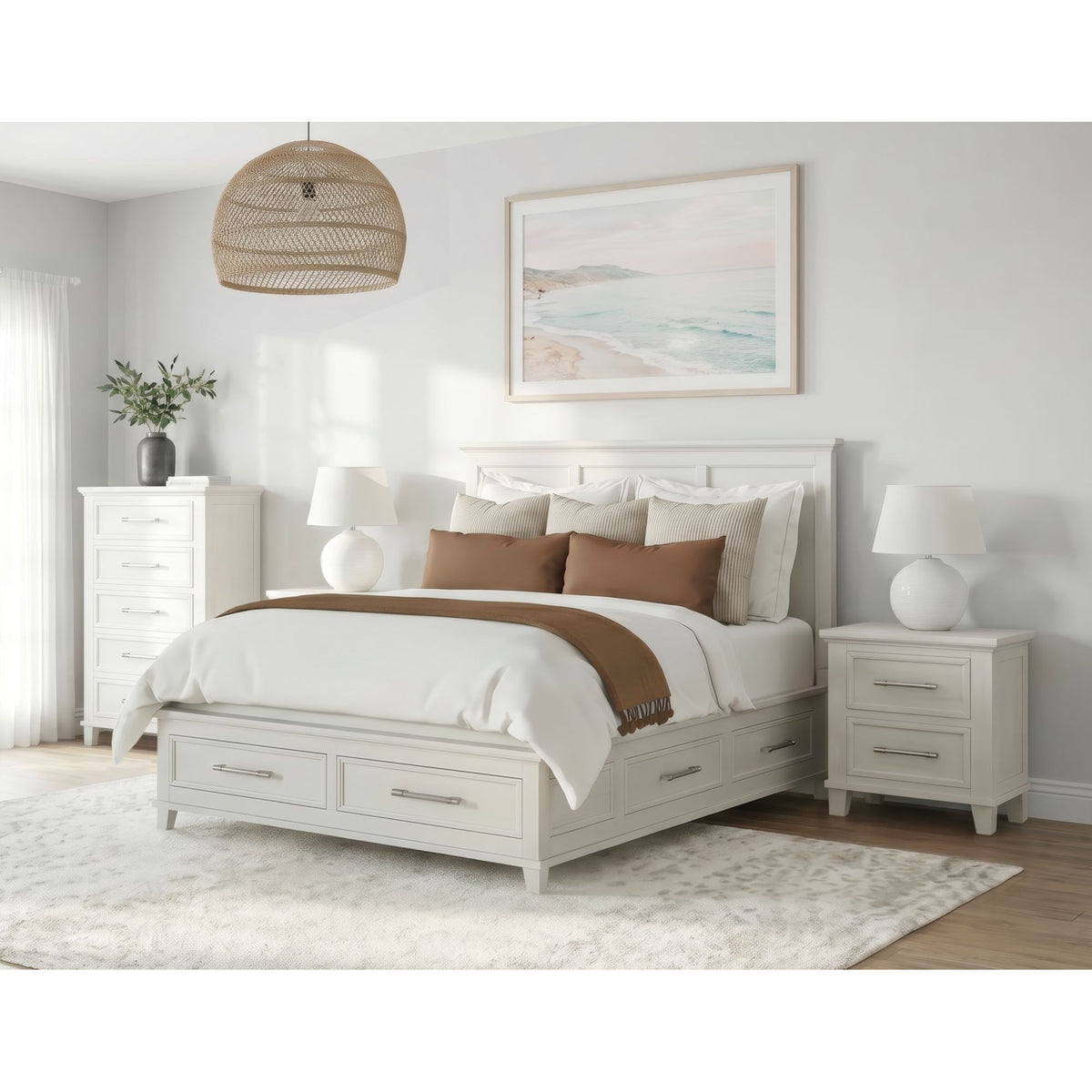 Canterbury Queen Storage 4PC Bedroom Set with 2 Nightstands & Chest in Ivory