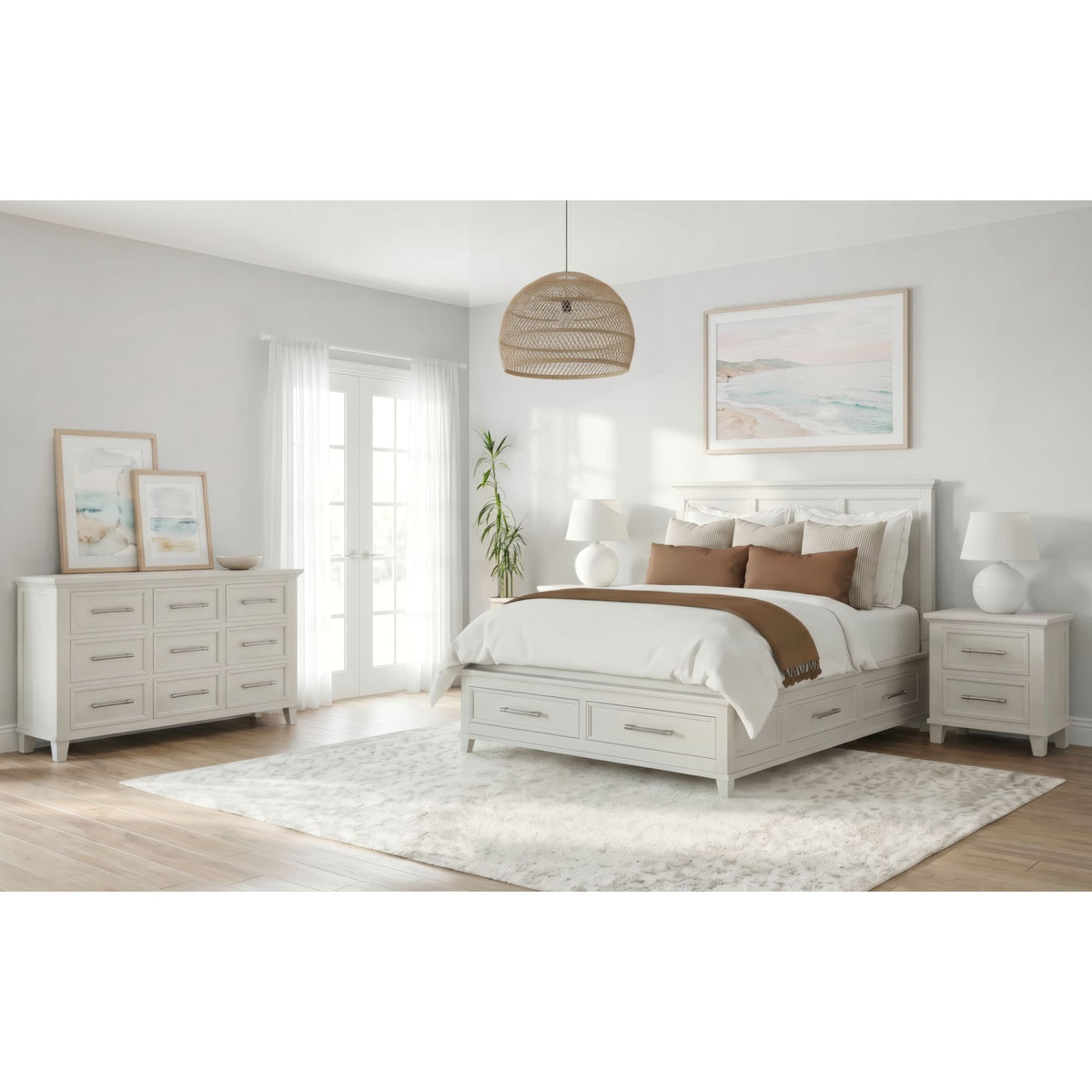 Canterbury King Storage 4PC Bedroom Set with 2 Nightstands & Dresser in Ivory