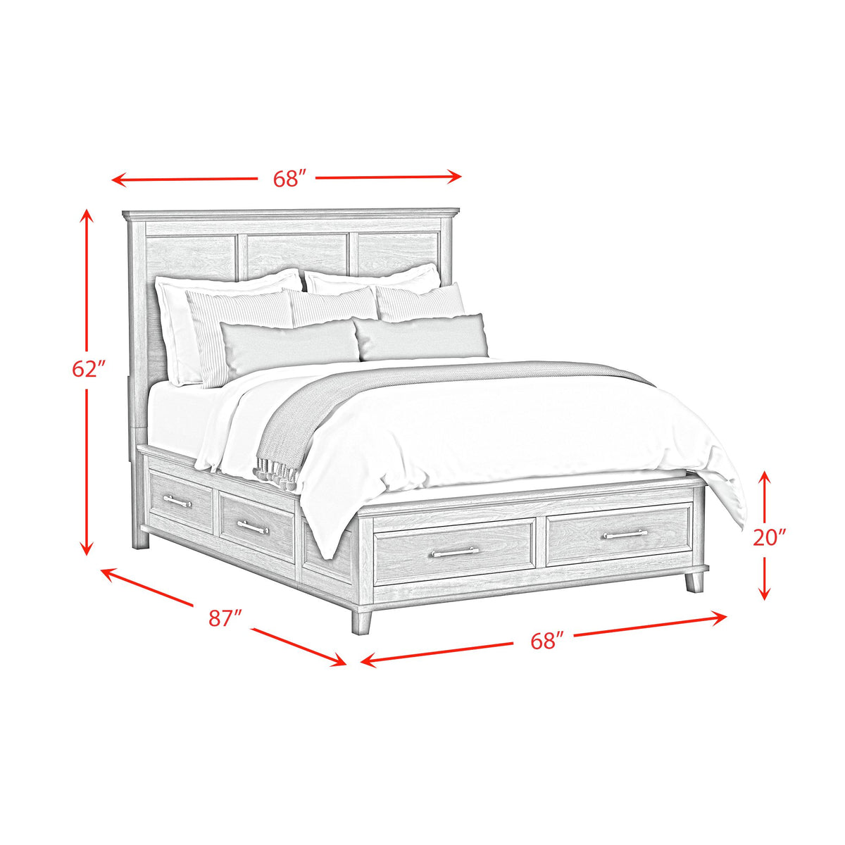 Canterbury Queen Storage 5PC Bedroom Set with 2 Nightstands, Dresser & Chest in Grey