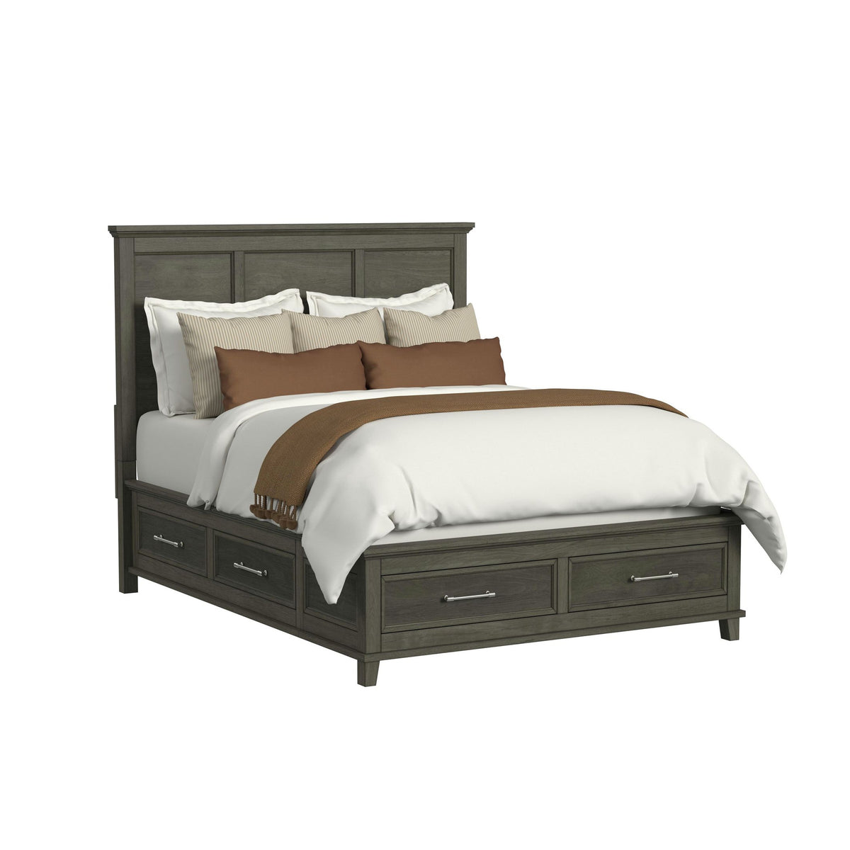 Canterbury Queen Storage 5PC Bedroom Set with 2 Nightstands, Dresser & Chest in Grey