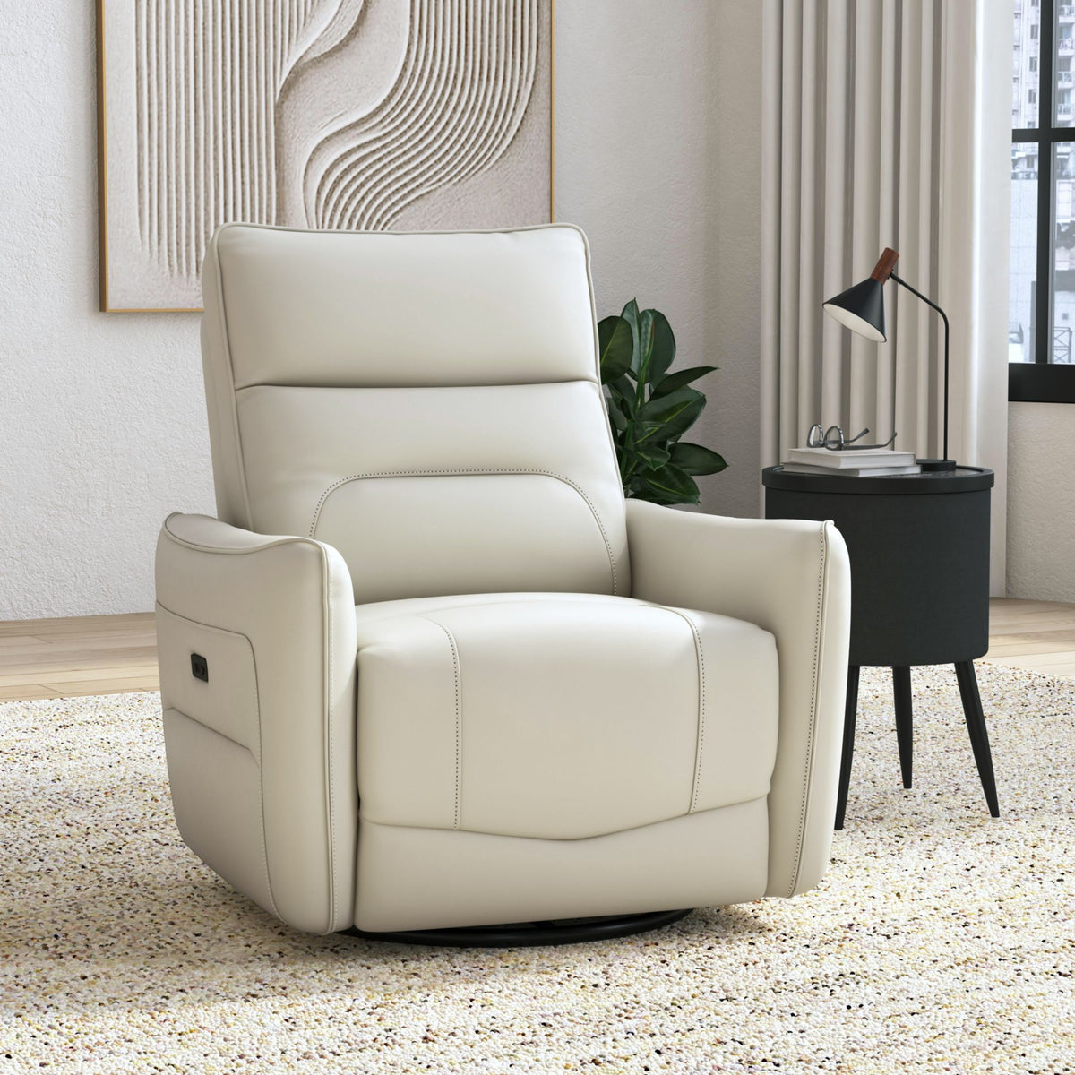 Deco P1 Recliner with Glider and Swivel in Del Mar Cream