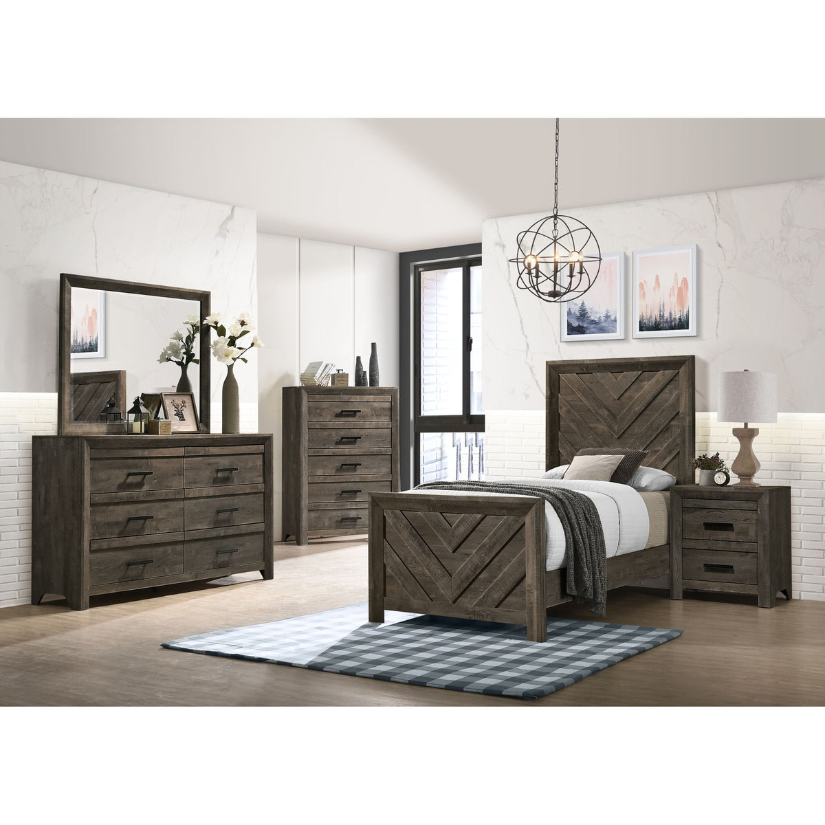 Eleanor Twin Panel 5PC Bedroom Set in Mocha Grey