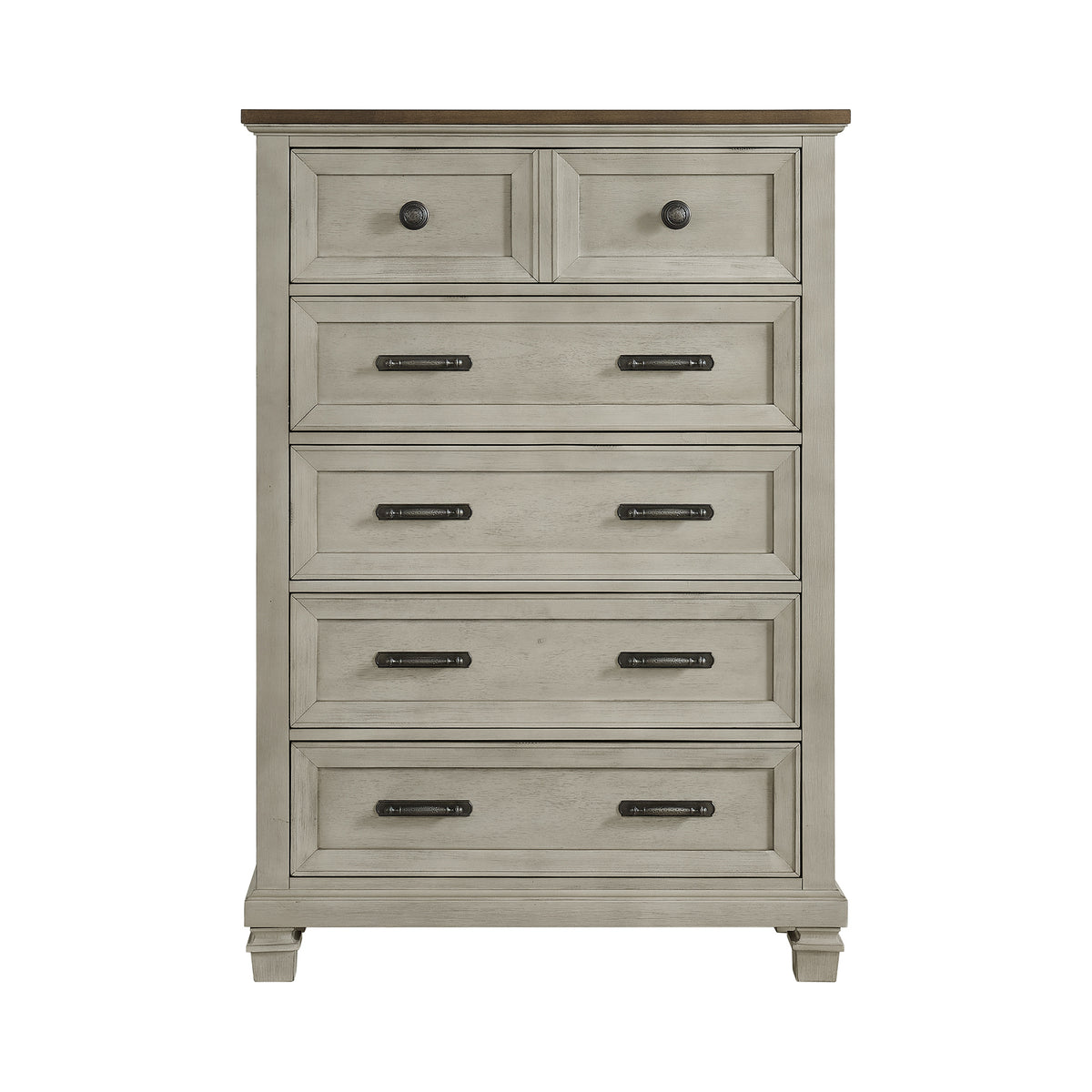 Farmington 5-Drawer Chest in Medium Brown and Washed Stone