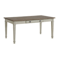 Farmington 6PC Standard Height Dining Set in Medium Brown and Washed Stone-Rectangular Table, Four Chairs & Storage Bench