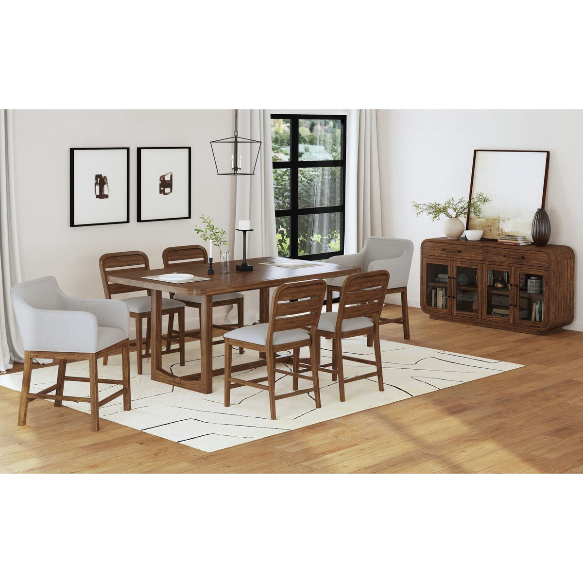 Glinda 7PC Counter Height Dining Set in Brown-Table, Four Chairs and Two UPH Chairs