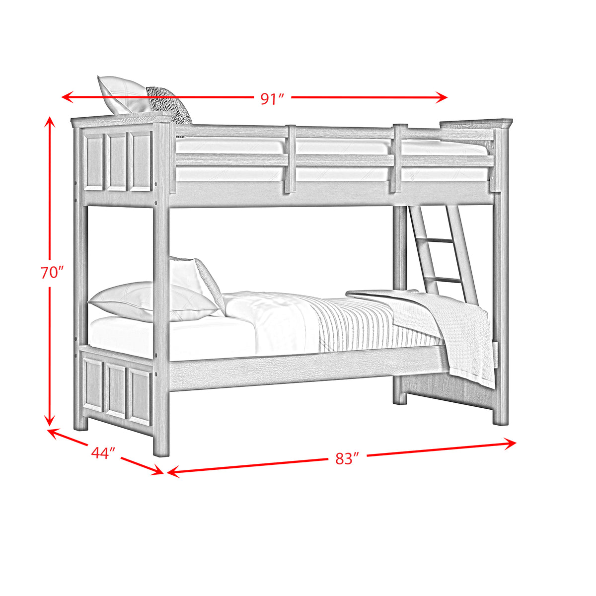 Hampton Kids Twin Over Twin Bunk with Ladder in White