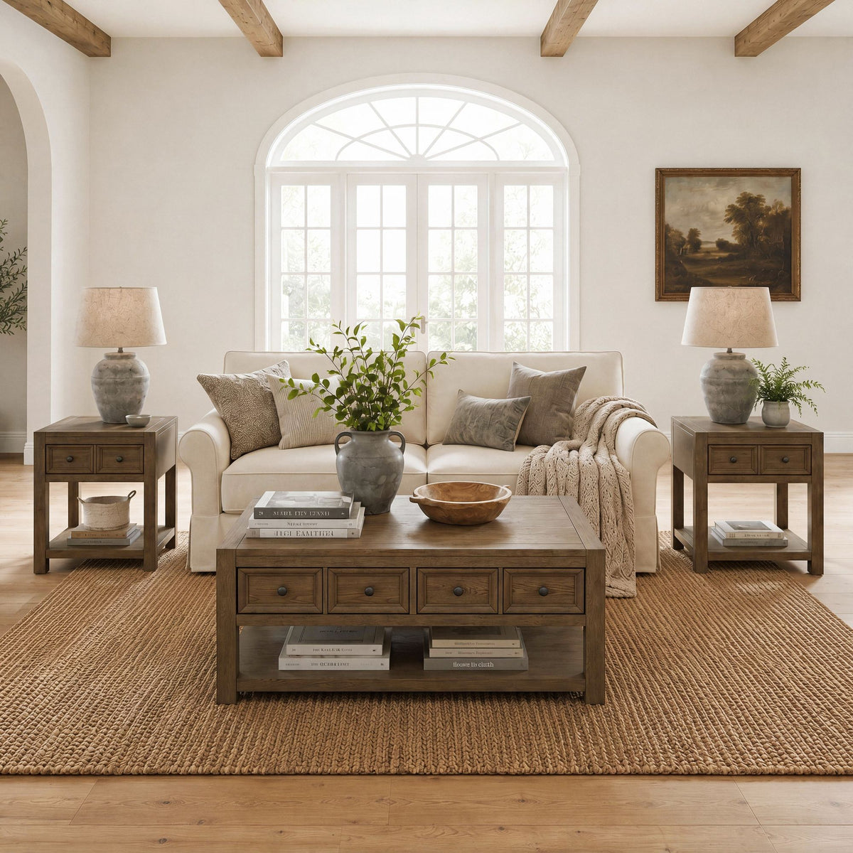 Heritage & Home 3PC Occasional Table Set in Oak Brown-Coffee Table & Two End Tables