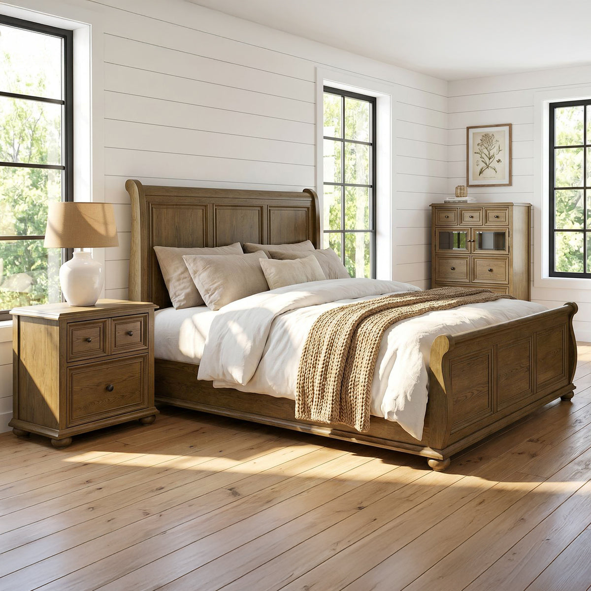 Heritage & Home King Sleigh 3PC Bedroom Set in Oak Brown