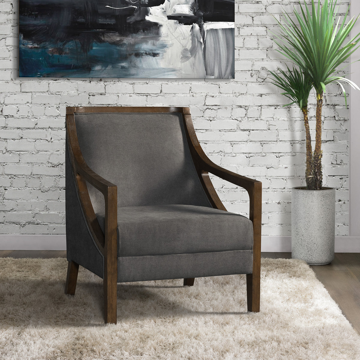 Hopkins Chair w/Brown Arm Columbia Charcoal