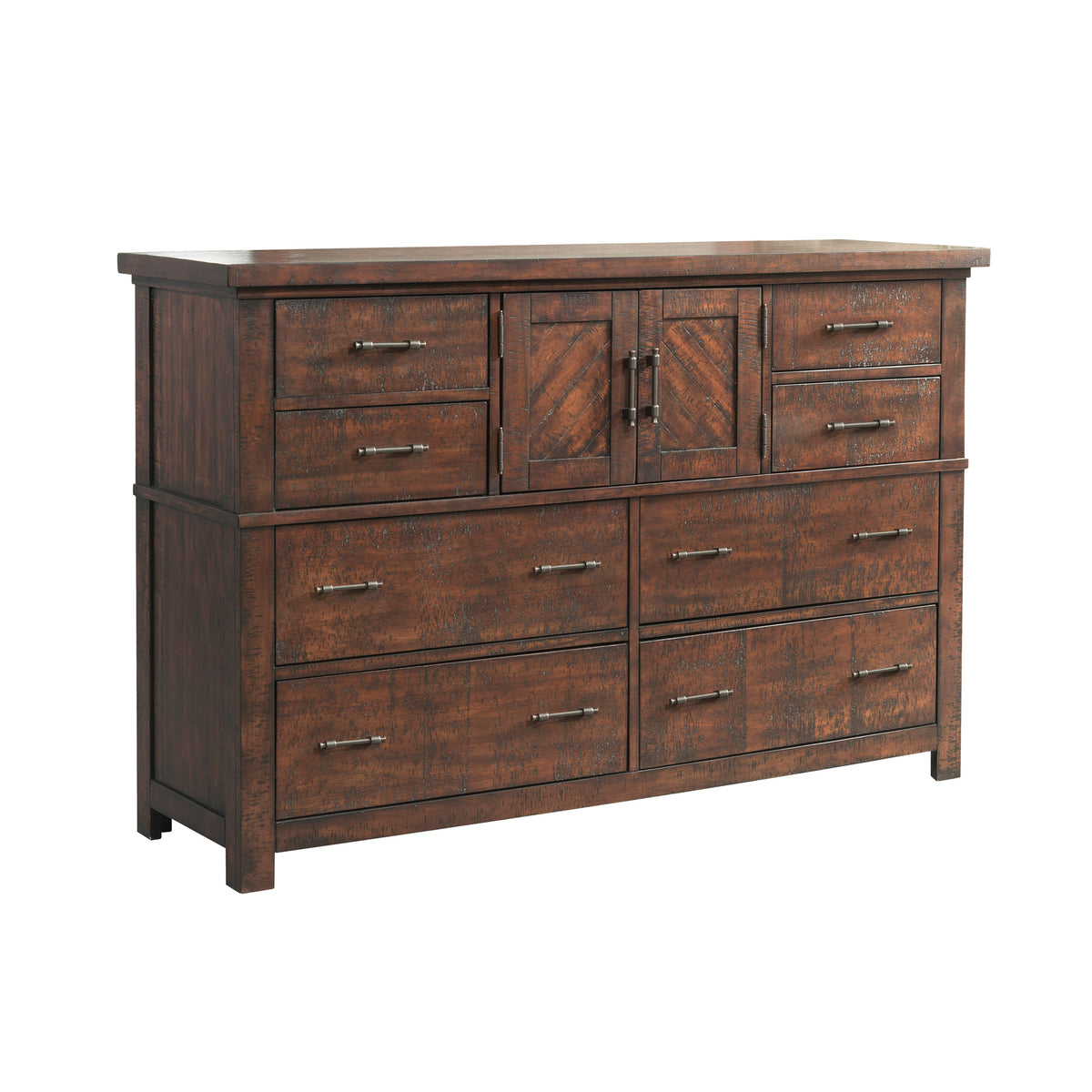 Jax King Platform Storage 4PC Bedroom Set with 2 Nightstands & Dresser in Cherry
