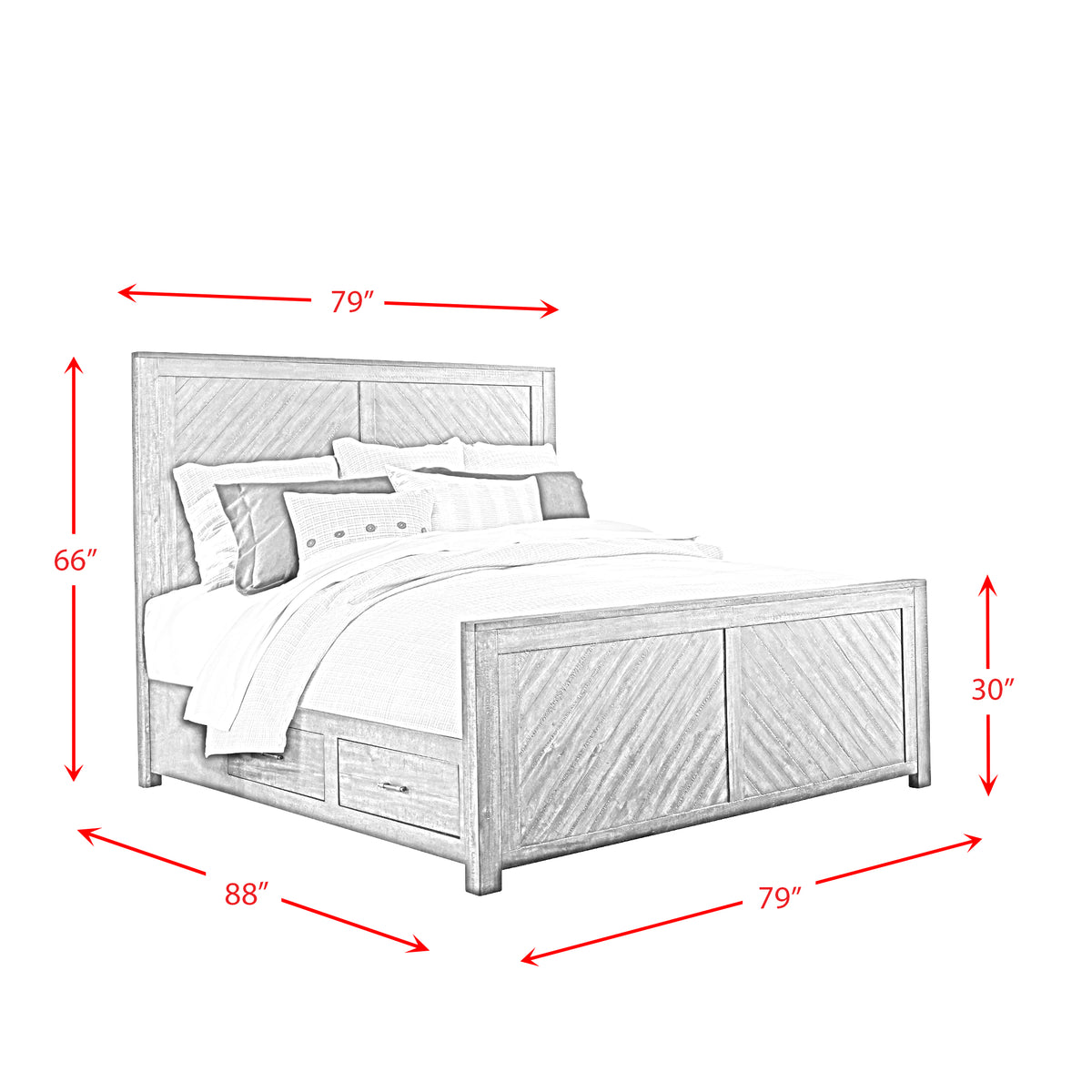 Jax King Platform Storage 4PC Bedroom Set with 2 Nightstands & Dresser in Cherry