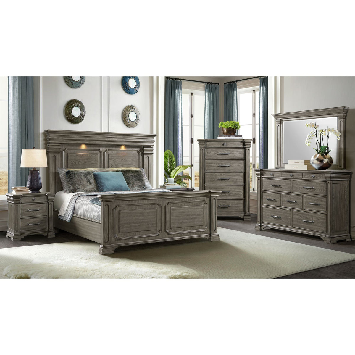 Kings Court 3-Drawer Nightstand  (Sliding Top) in Grey