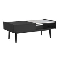Lanette Coffee Table with White Marble and Lift-Top in Black