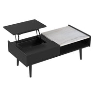 Lanette Coffee Table with White Marble and Lift-Top in Black