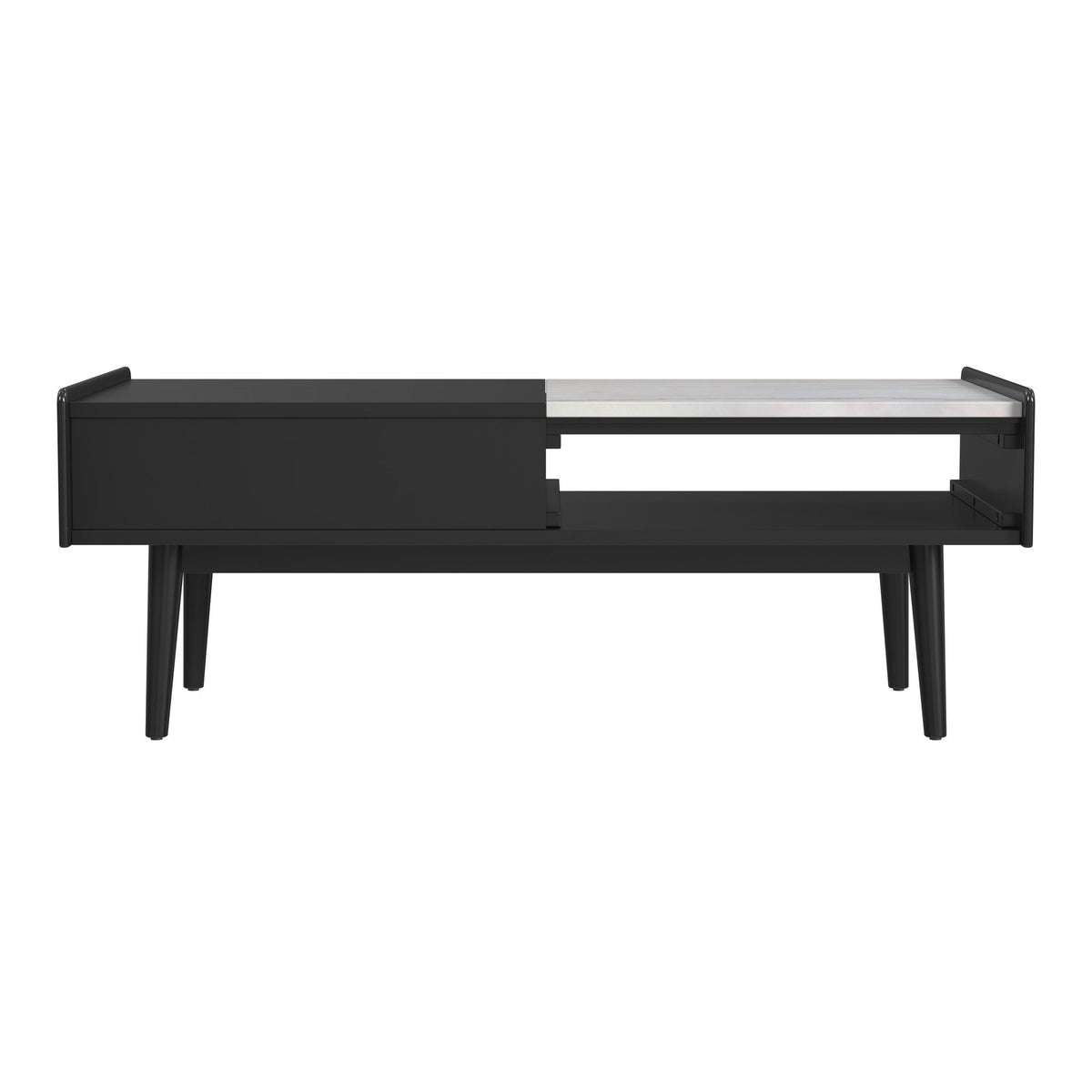 Lanette Coffee Table with White Marble and Lift-Top in Black