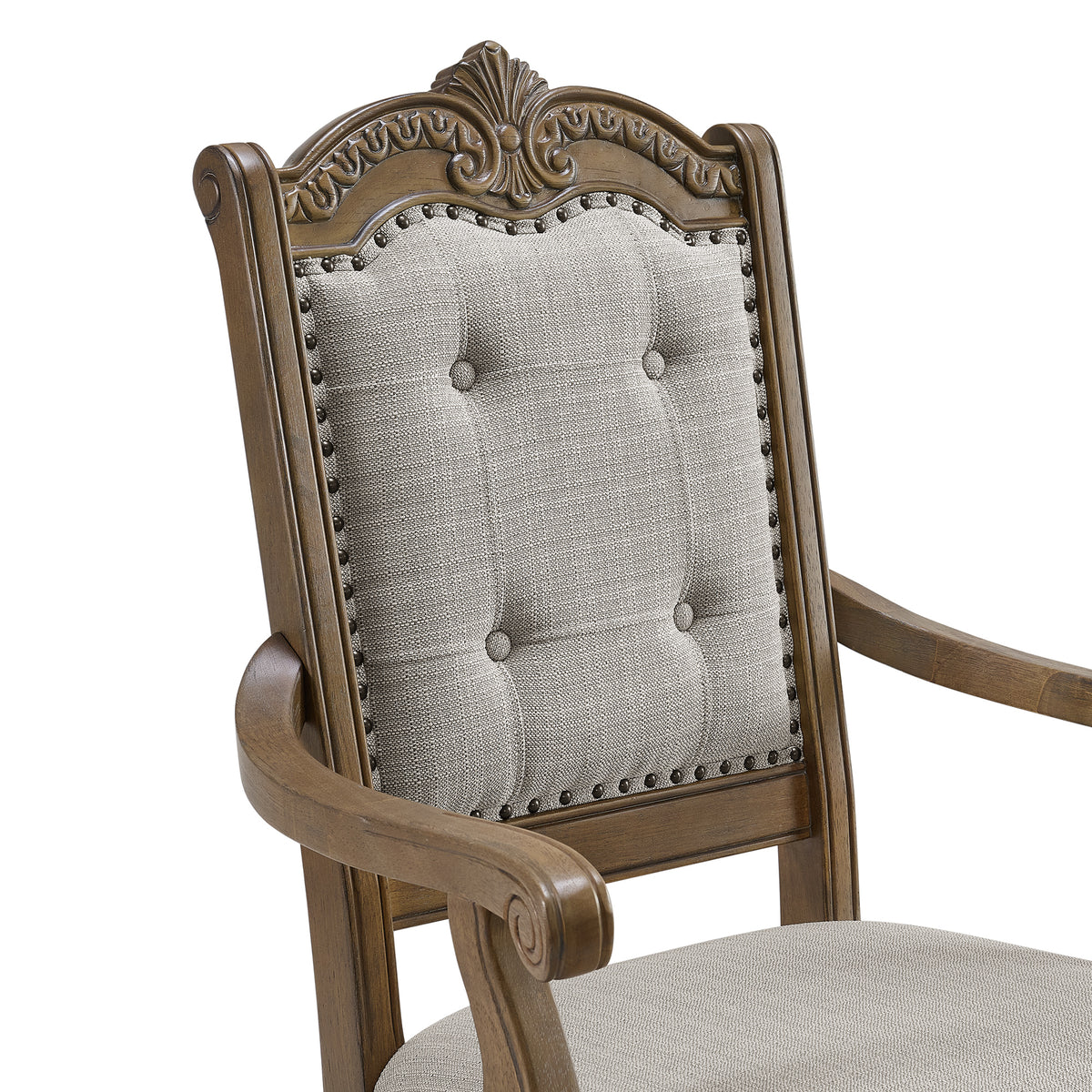 Madison Park Dining Arm Chair with Beige Fabric in Walnut (2 Per Carton)