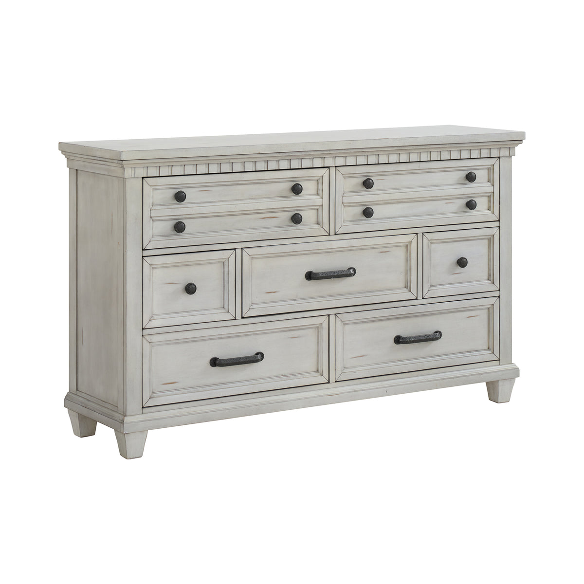 McCoy King Storage 4PC Bedroom Set with 2 Nightstands & Dresser in Antique White
