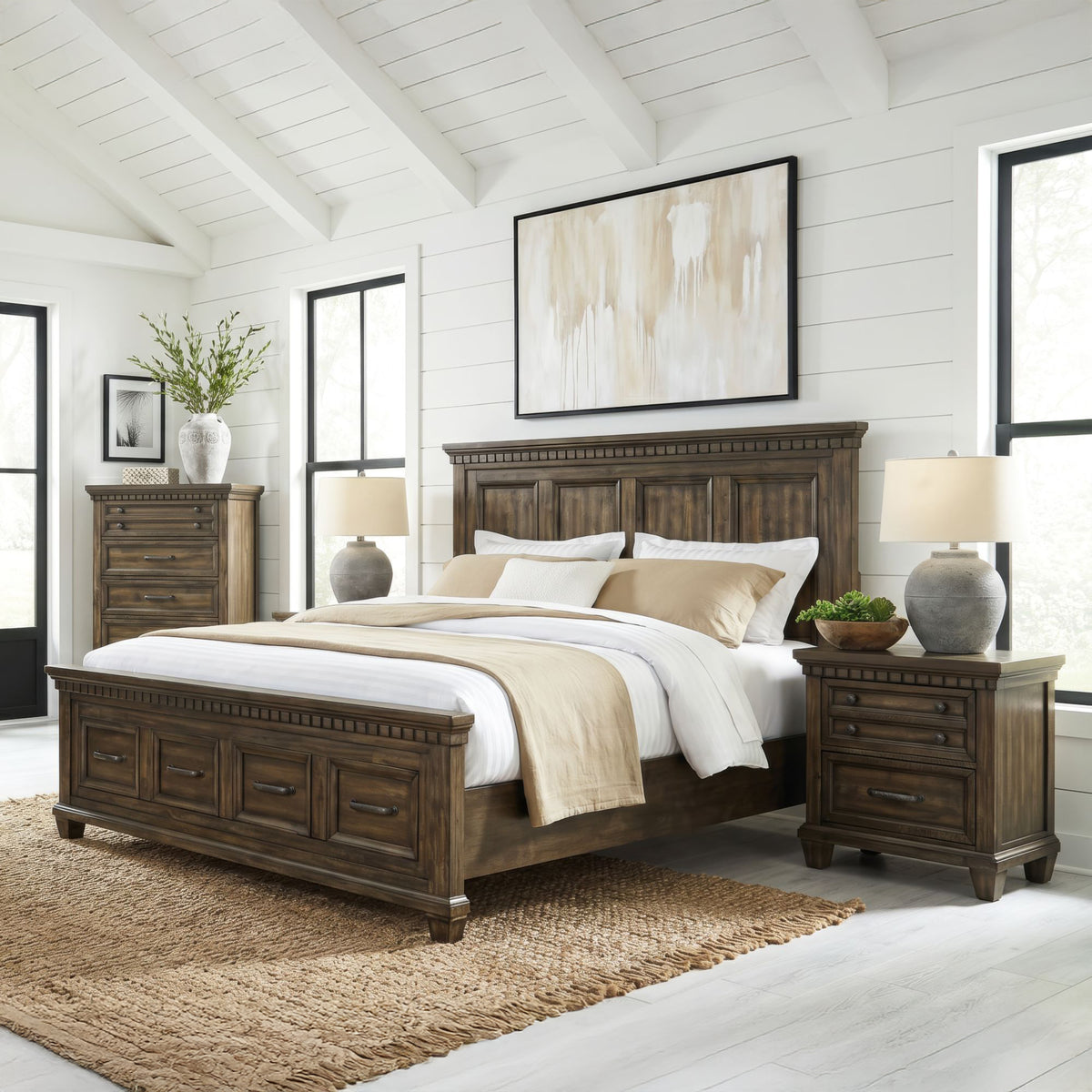 McCoy King Storage 4PC Bedroom Set with 2 Nightstands & Chest in Charcoal