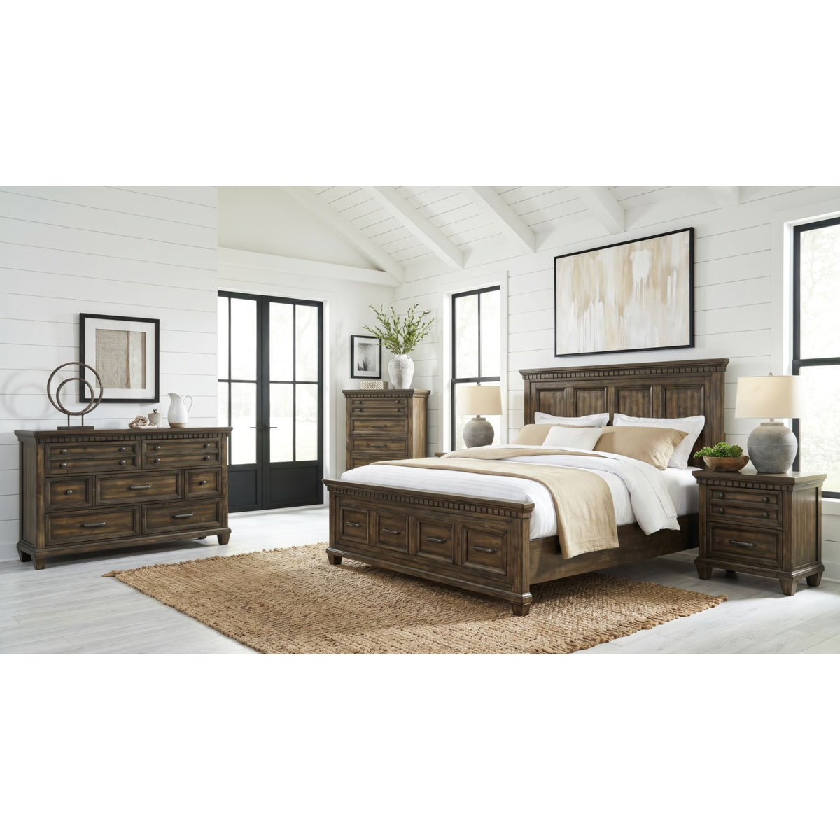 McCoy King Storage 5PC Bedroom Set with 2 Nightstands, Dresser & Chest in Charcoal