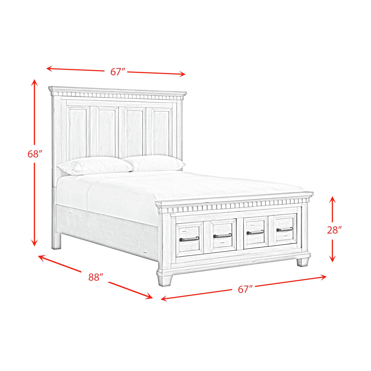 McCoy Queen Storage 4PC Bedroom Set with 2 Nightstands & Dresser in Antique White