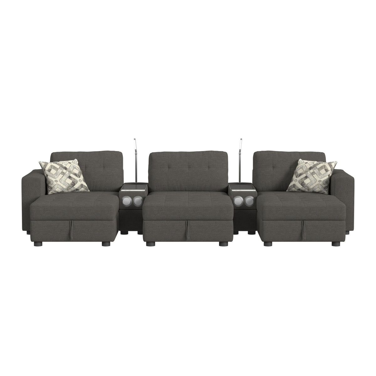 Options One 8PC Living Room Set in Palmer Plus Ash with Media Console