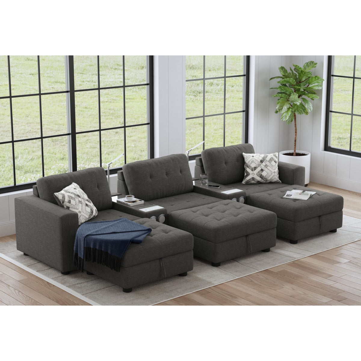 Options One 8PC Living Room Set in Palmer Plus Ash with Media Console