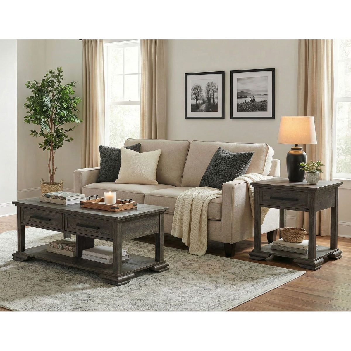 Park Ridge 2PC Occasional Table Set in Charcoal-Coffee Table & End Table