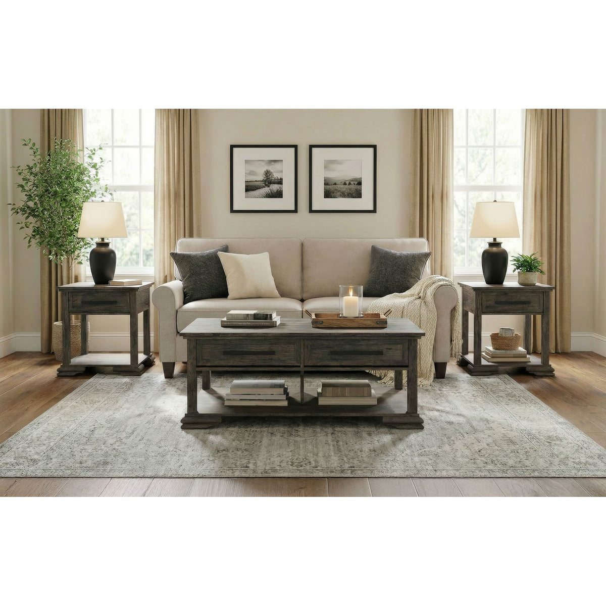 Park Ridge 3PC Occasional Table Set in Charcoal-Coffee Table & Two End Tables