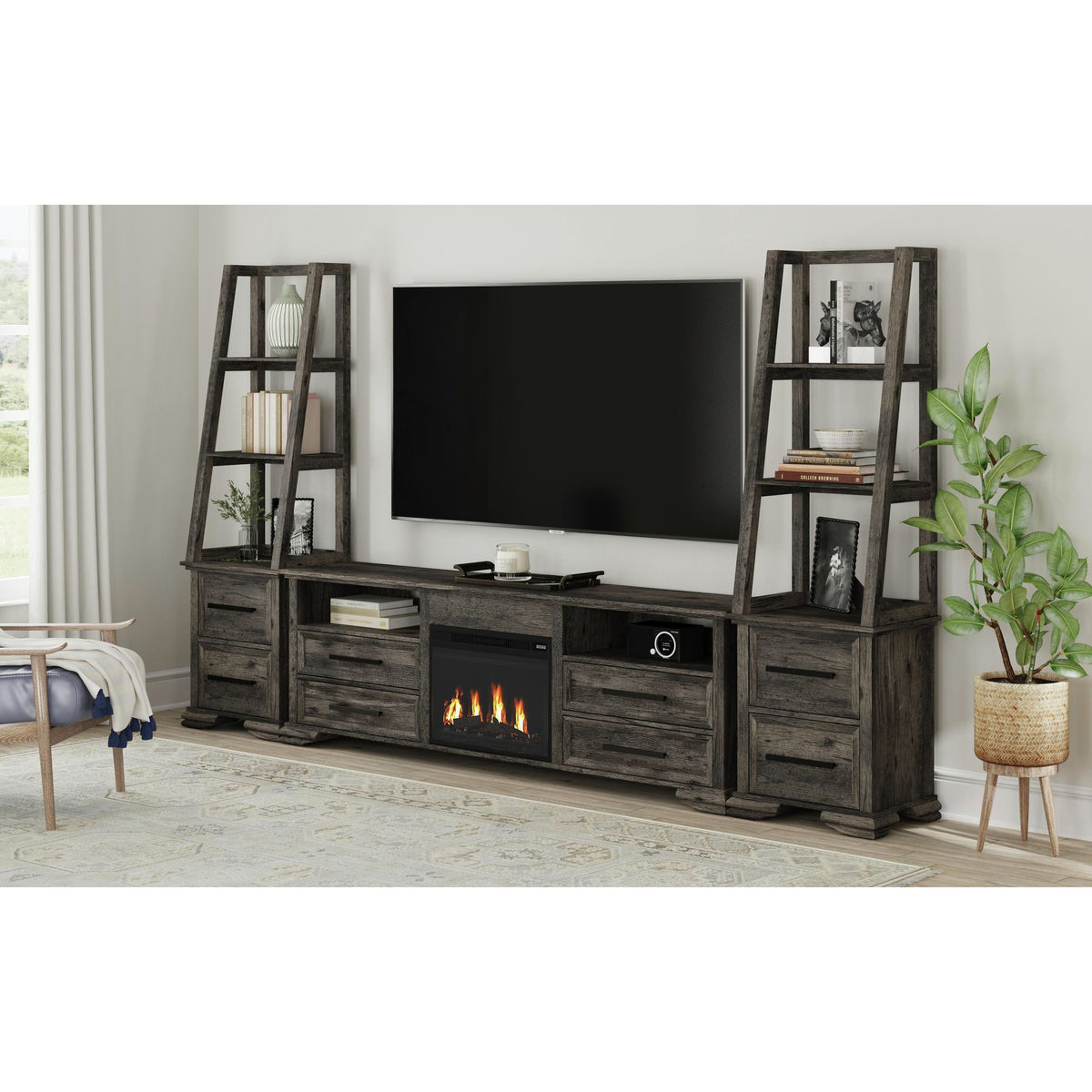 Park Ridge 4PC Entertainment Unit With 82'' TV Console in Charcoal