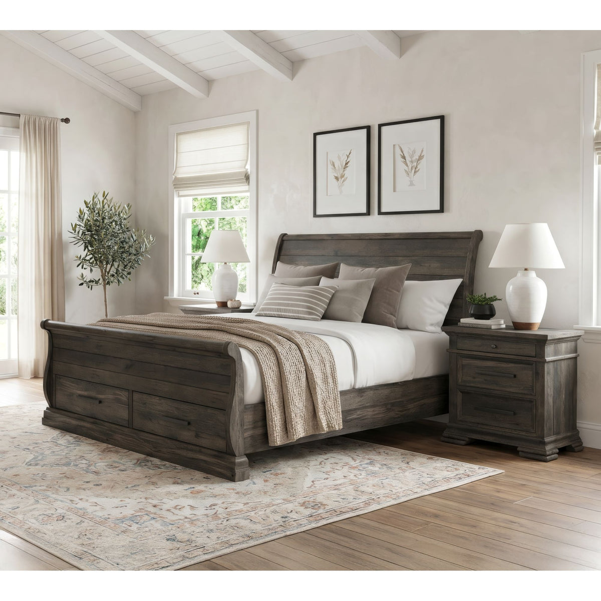 Park Ridge King Sleigh Storage 3PC Bedroom Set with 2 Nightstands in Charcoal