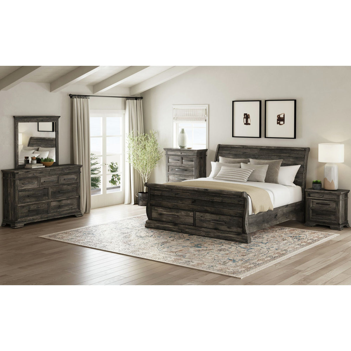 Park Ridge Queen Sleigh Storage 3PC Bedroom Set in Charcoal