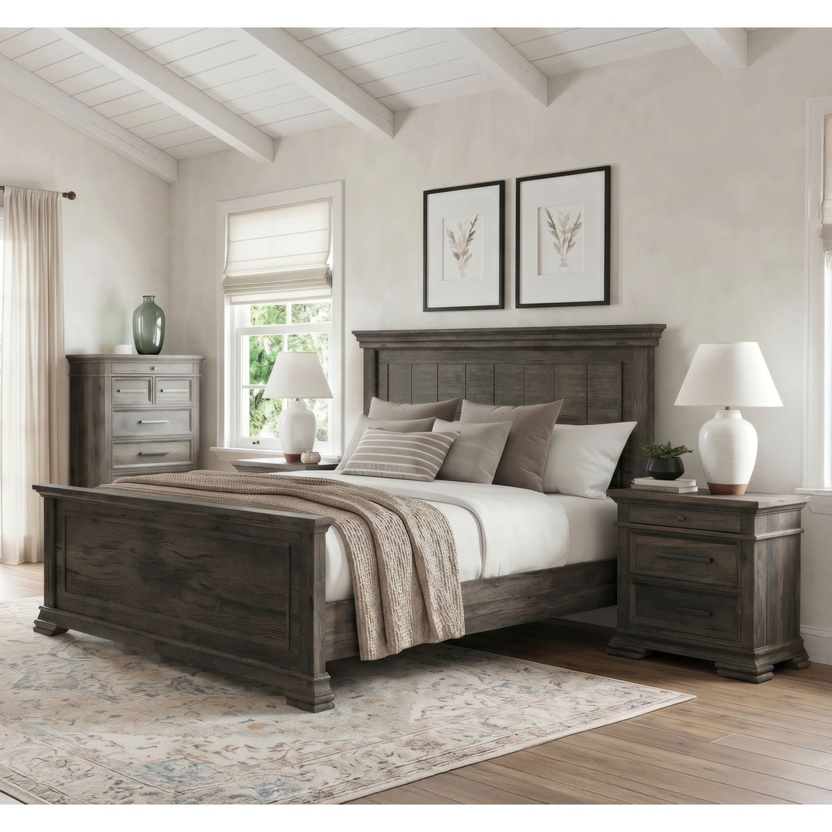 Park Ridge King 4PC Bedroom Set with 2 Nightstands & Chest in Charcoal