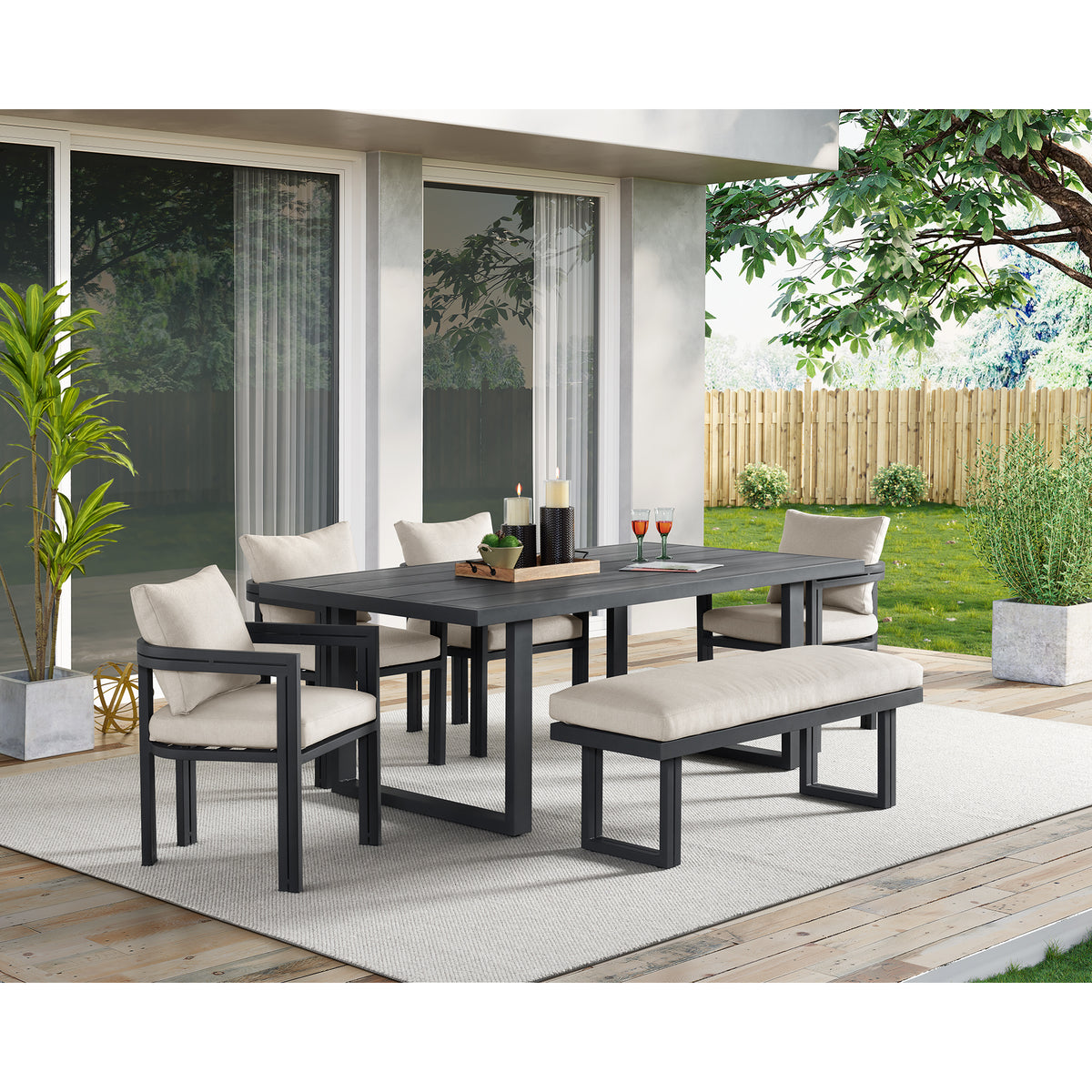 Playa Dining Bench - Dark Grey and Olefin Beige