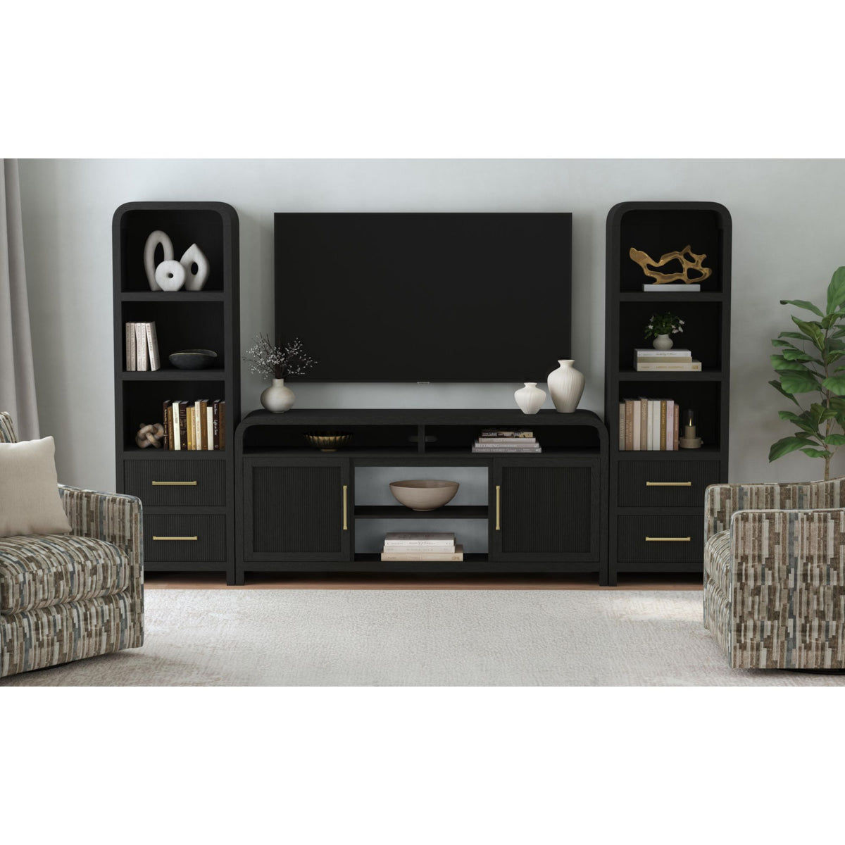 Ridgemont 3PC Entertainment Unit With 70"" TV Console in Black with Grain